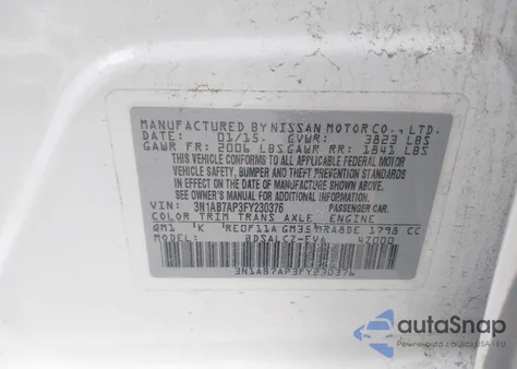 2015 Nissan Sentra S from USA, damaged, VIN 3N1AB7AP3FY230376